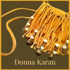 DKNY Suede Mini Shoulder Purse with Fringe & Beads